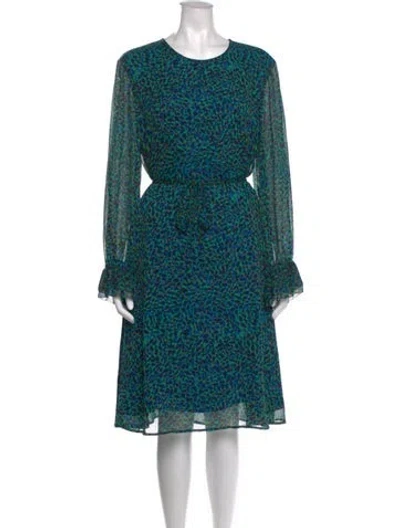 Pre-owned Lk Bennett Animal Print Midi Length Dress In Blue/green