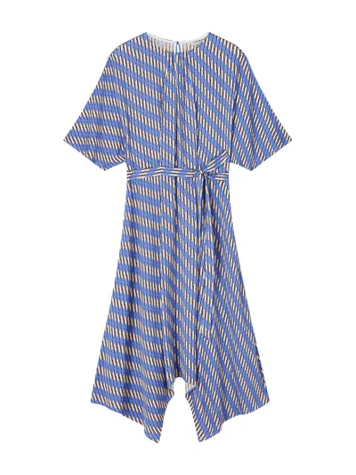 Lk Bennett Anni Geometric Print Handkerchief Hem Dress In Blue