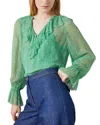 Lk Bennett Womens Mul-green Annie Frill-trim Graphic-print Woven Blouse In Green
