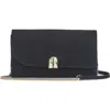 Lk Bennett Aria Curve Flap Suede Clutch In Black