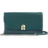 Lk Bennett Aria Curve Flap Suede Clutch In Smoke Green