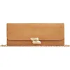 Lk Bennett Aria Curve Flap Suede Clutch In Trench