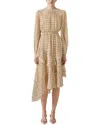 Lk Bennett Bea Print Ruffle Asymmetric Long Sleeve Silk Midi Dress