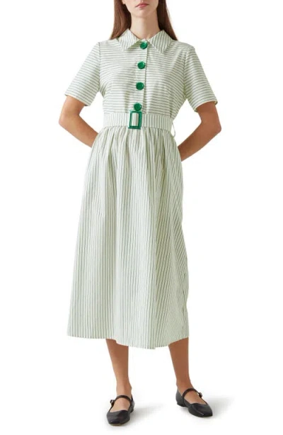 Lk Bennett Bextor Stripe Midi Shirtdress In Green/cream