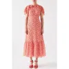 Lk Bennett Womens Mul-pink Billie Blossom-print Ruffle-trim Silk-blend Midi Dress In Pink