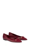 Lk Bennett Womens Red-maroon Blair Bar-trim Leather Flats In Red