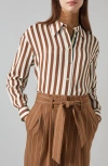 Lk Bennett Blythe Striped Button-down Blouse In Brown Multi