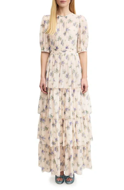 Lk Bennett Bouvier Floral Tiered Silk Maxi Dress In Cream