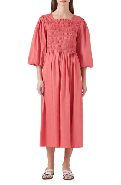 Lk Bennett Calister Smocked Midi Dress In Pin-rose