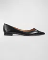 Lk Bennett Cally Gold-tone Hardware-embellished Leather Flats In Black
