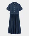 Lk Bennett Cally Pleated A-line Midi Shirtdress In Navy