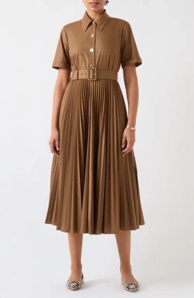 Lk Bennett Cally Pleated Shirtdress In Cocoa