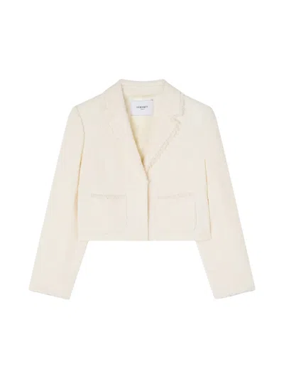 Lk Bennett Carla Ivory Cropped Collar Jacket In White