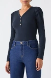 Lk Bennett Carla Puff Shoulder Rib Top In Navy