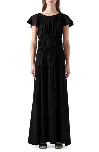 Lk Bennett Carla Ruffle Sleeve Tiered Maxi Dress In Bla-black