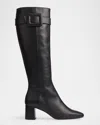 Lk Bennett Womens Carlotta Buckle-embellished Heeled Leather Knee-high Boots Bla-blac In Black