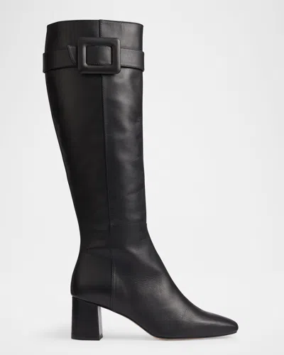 Lk Bennett Carlotta Covered-buckle Knee Boots In Black