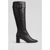 Lk Bennett Womens Carlotta Buckle-embellished Heeled Leather Knee-high Boots Bla-blac In Black
