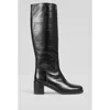 Lk Bennett Womens Bla-black Claude Round-toe Leather Heeled Knee-high Boots In Black