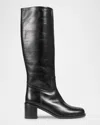 Lk Bennett Womens Bla-black Claude Round-toe Leather Heeled Knee-high Boots In Black
