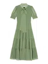 Lk Bennett Womens Mul-green Coco Tie-neck Petite Woven Midi Dress In Green