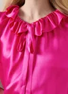 Lk Bennett Womens Pin-bright Pink Coco Frill-neck Silk-satin Blouse In Pink