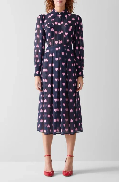 Lk Bennett Cody Long Sleeve Chiffon Shirtdress In Blue