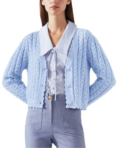 Lk Bennett Coleen Cable Wool-blend Cardigan In Blue