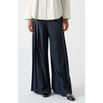 Lk Bennett Colette Pleated Wide Leg Trousers In Navy