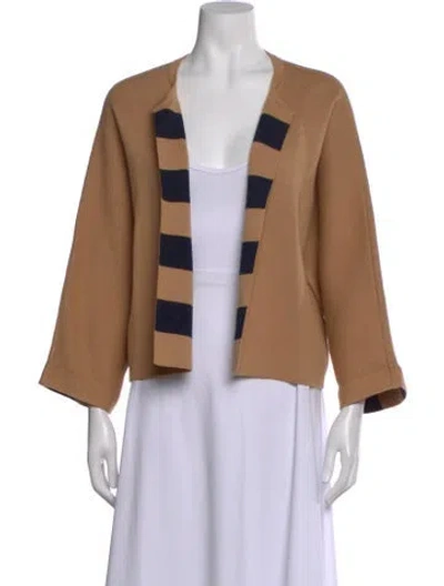 Pre-owned Lk Bennett Colorblock Pattern Open Front Sweater In Brown