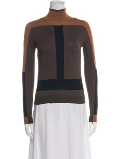 Pre-owned Lk Bennett Colorblock Pattern Turtleneck Sweater In Brown