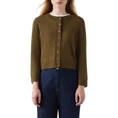 Lk Bennett Connie Merino Wool Cardigan In Olive Green