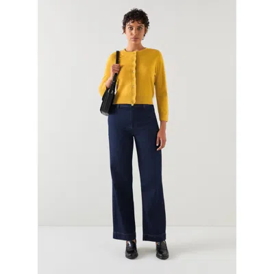 Lk Bennett Connie Ochre Crew Neck Wide Placket Cardigan In Black
