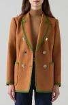 Lk Bennett Cordelia Double-breasted Grosgrain Blazer In Brown