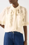 Lk Bennett Corissa Ruffle Chiffon Button-up Shirt In Neutral