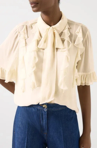 Lk Bennett Corissa Ruffle Chiffon Button-up Shirt In Neutral