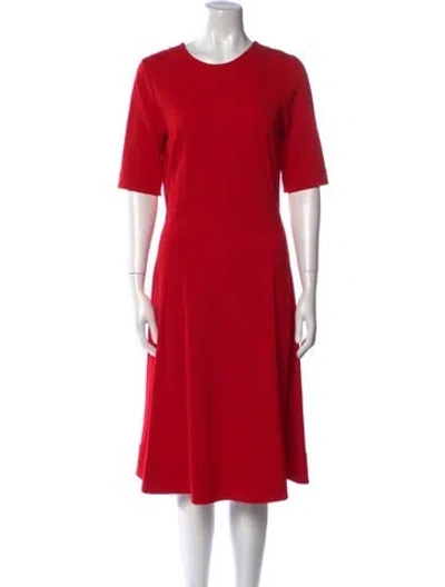 Pre-owned Lk Bennett Crew Neck Midi Length Dress In Red