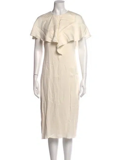 Pre-owned Lk Bennett Crew Neck Midi Length Dress W/ Tags In White