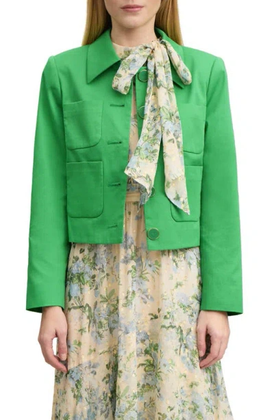 Lk Bennett Crop Cotton Jacket In Green