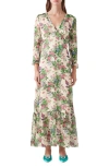 Lk Bennett Deborah Devore Long Sleeve Silk Blend Dress In Cream