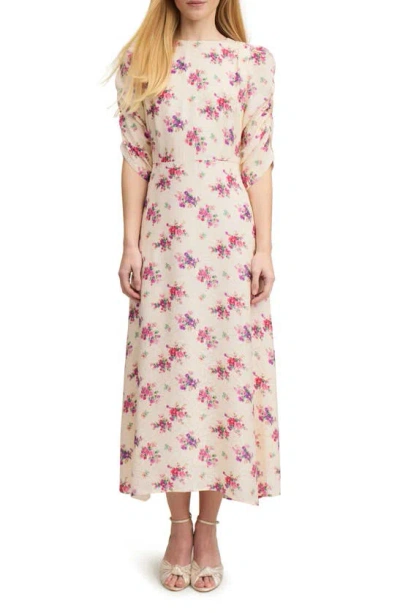 Lk Bennett Delilah Bouquet Silk Jacquard Midi Dress In Mul-cream