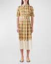 LK BENNETT DORA BELTED GRID-PRINT COTTON MIDI SHIRTDRESS