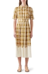 LK BENNETT DORA PLAID DIP DYE COTTON MIDI SHIRTDRESS