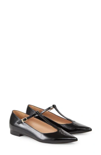 Lk Bennett Drew T-bar Pointed Toe Flat In Black