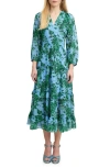 LK BENNETT ELEANOR PRINT LONG SLEEVE RUFFLE MAXI DRESS