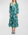 Lk Bennett Eleanor Print Long Sleeve Ruffle Maxi Dress In Blue
