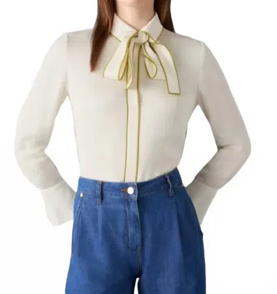 Lk Bennett Elisa Crepe Blouse In Cream/green Piping In White