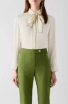 Lk Bennett Elisa Tie Neck Crepe Shirt In White