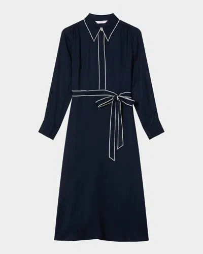Lk Bennett Elise Contrast-trim Midi Shirtdress In Blue