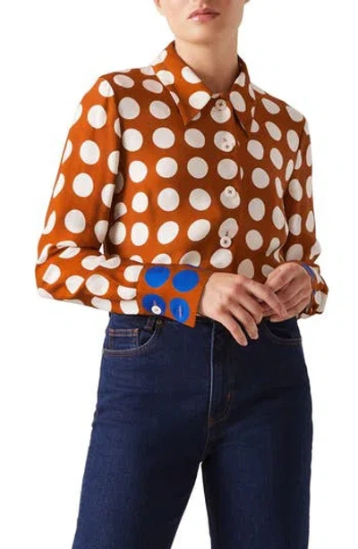 Lk Bennett Elise Polka Dot Woven Top In Gold Multi